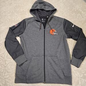 Nike Dri Fit On Field Cleveland Browns NFL Full Zip Hood Jacket Men's Large Gray